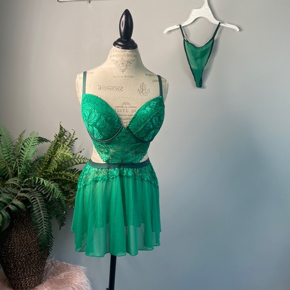 Auden Other - Auden Large Green Lacey Chemise Nightgown Lingerie Thong Panty Intimate Set